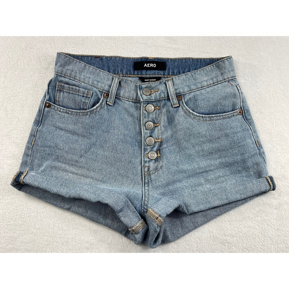 Aero Fly Button Light‎ Wash Mom Short Womens 0  100% Cotton